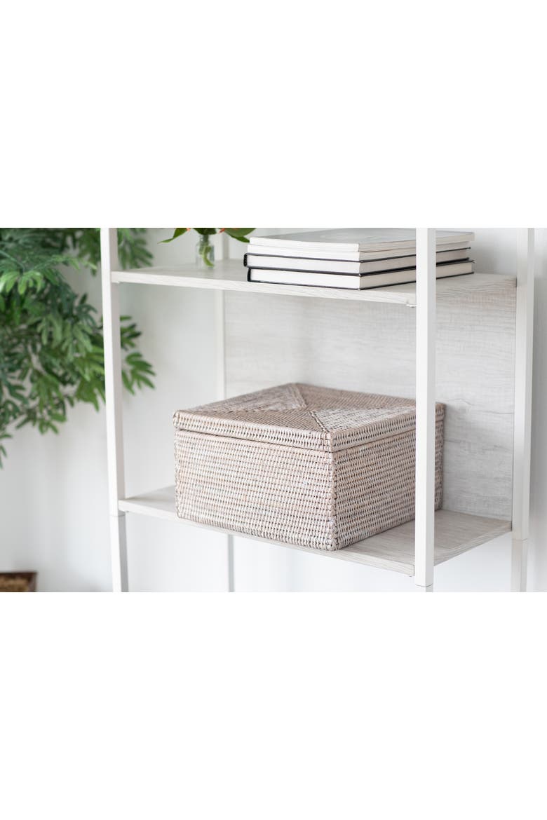 Rattan Flat File Storage Box with Lid, Alternate, color, White Wash