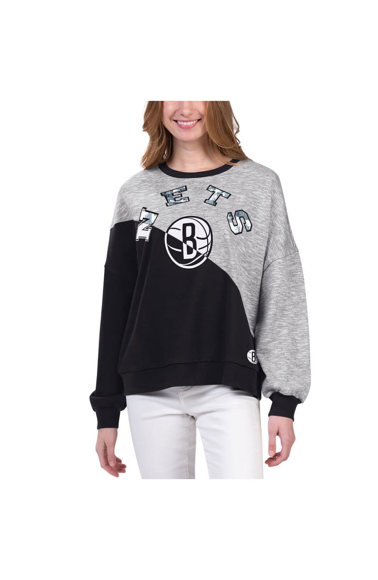 G-III 4HER BY CARL BANKS Women's G-III 4Her by Carl Banks Black Brooklyn Nets Benches Split Pullover Sweatshirt, Alternate, color, Black