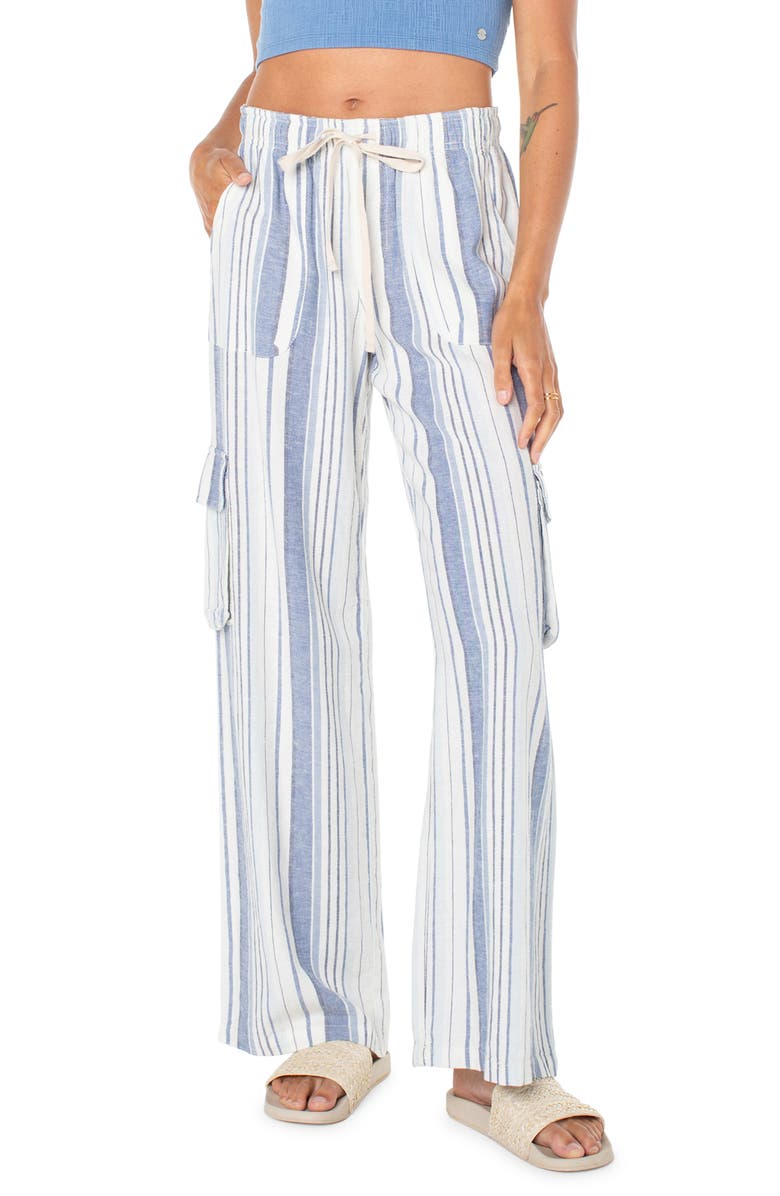 Roxy Lagoon Stripe Linen Blend Cargo Pants, Main, color, 
