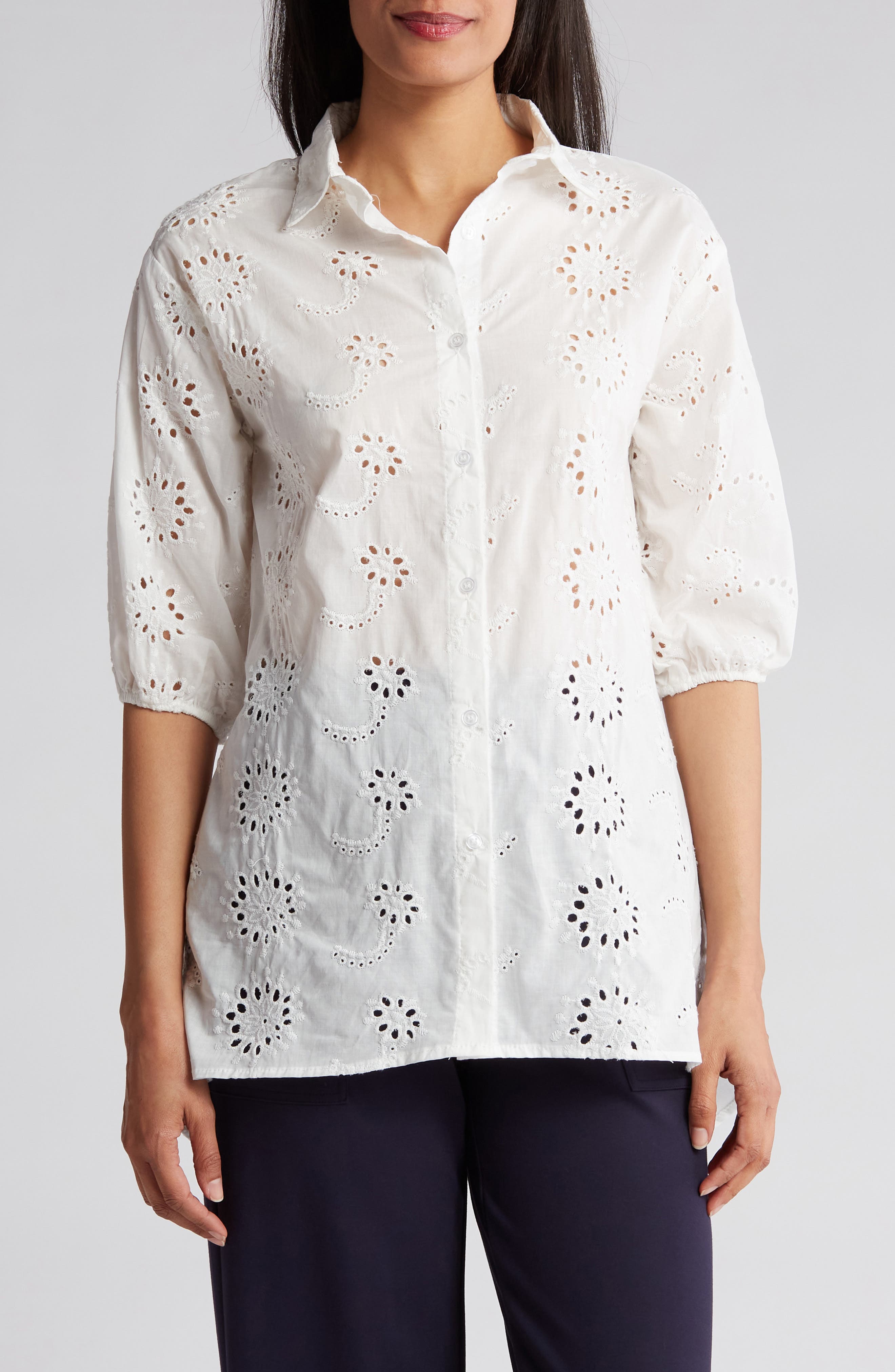 Forgotten Grace Cotton Eyelet Button-Up Shirt