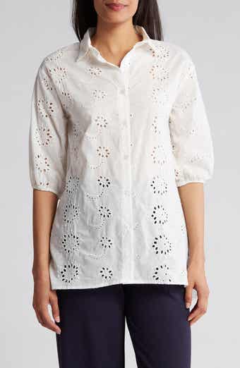Forgotten Grace Cotton Eyelet Button-Up Shirt