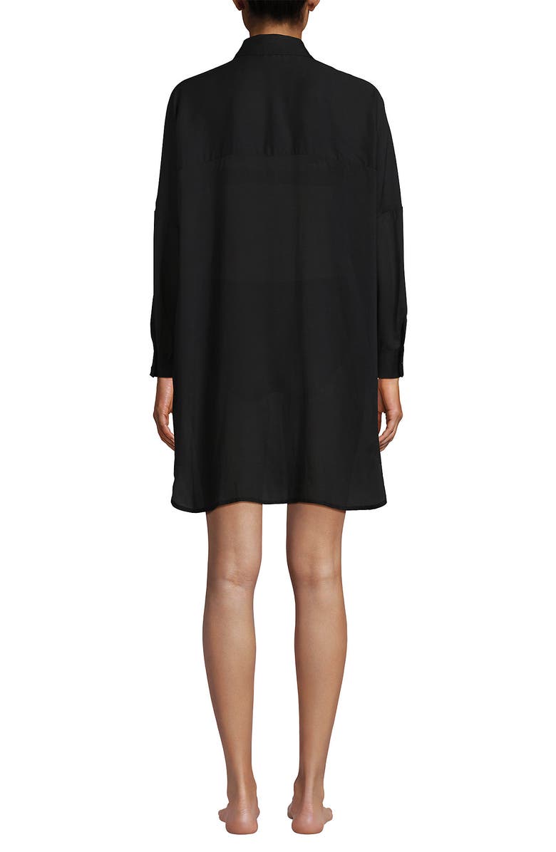 Lands' End Sheer Oversized Button Front Swim Cover-up Shirt, Alternate, color, Black