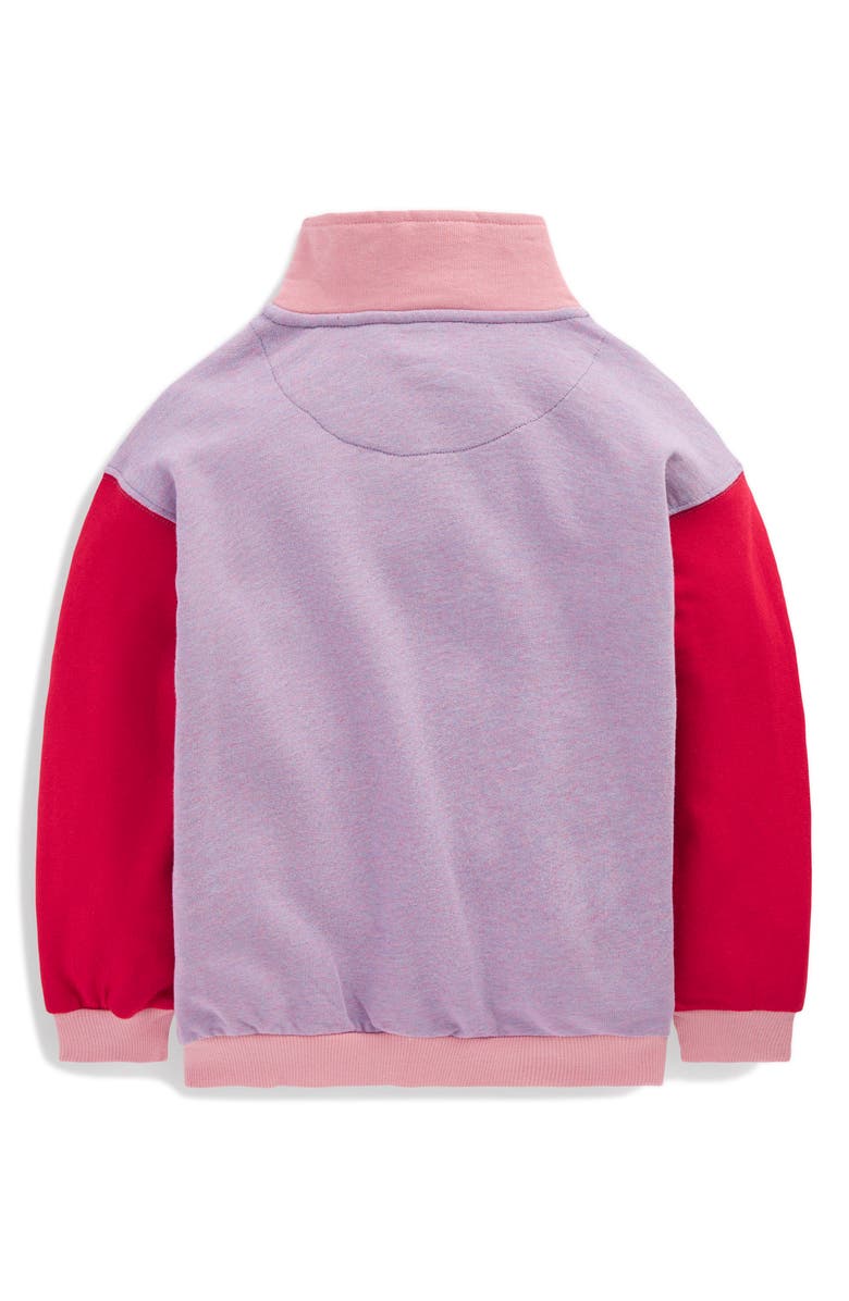 Mini Boden Kids' Colorblock Half Zip Sweatshirt, Alternate, color, Purple/ Red