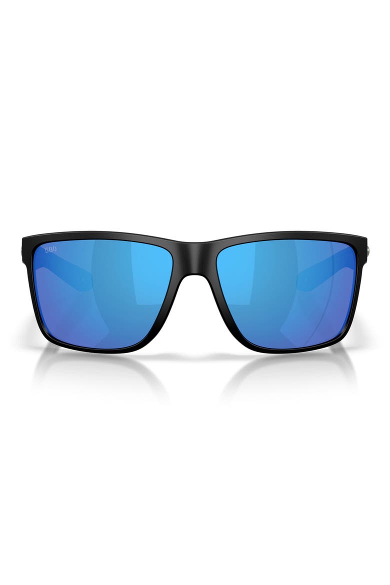 Broadbill II XL 62mm Polarized Oversize Rectangular Sunglasses, Main, color, MATTE BLACK / BLUE MIRROR