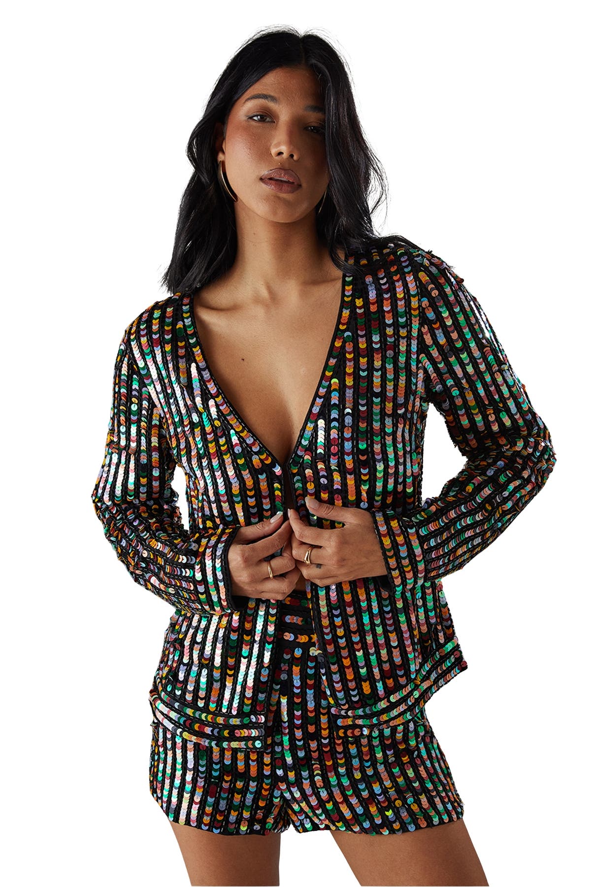 Warehouse Premium Hand Embellished Sequin Jacket in Multi 