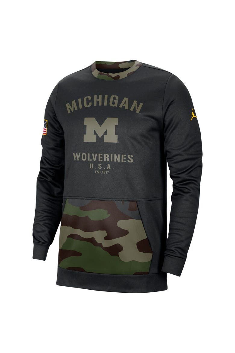 Men's Jordan Brand Black/Camo Michigan Wolverines Military Appreciation Performance Pullover Sweatshirt, Alternate, color, Black