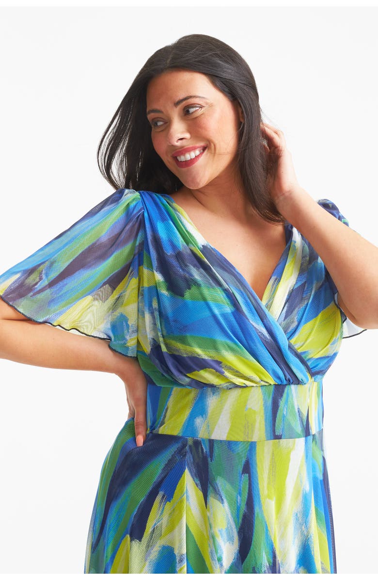 Scarlett & Jo Isabelle Abstract Angel Sleeve Dress, Alternate, color, Blue Yellow