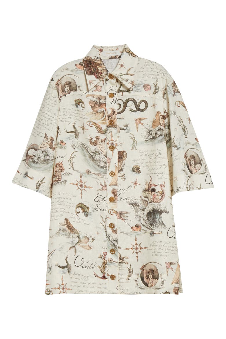 Treasure Print Linen Shirtdress, Alternate, color, TREASURE ISLAND