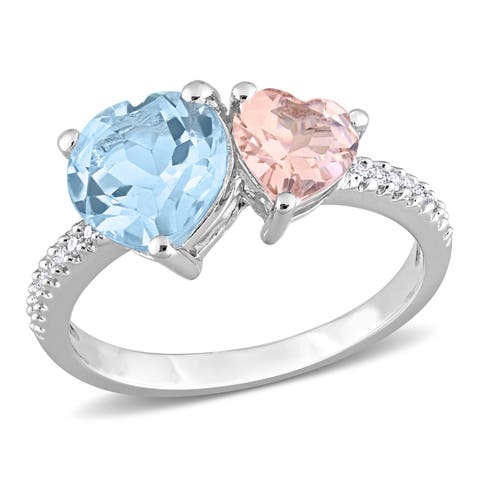 Topaz, Morganite & Diamond 2-Stone Heart Ring