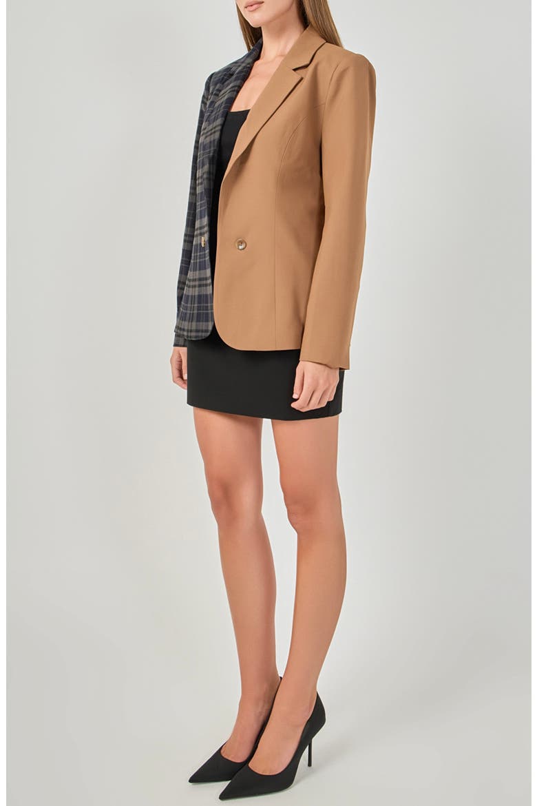 Two-Tone Plaid Blazer, Alternate, color, NAVY/ TAUPE