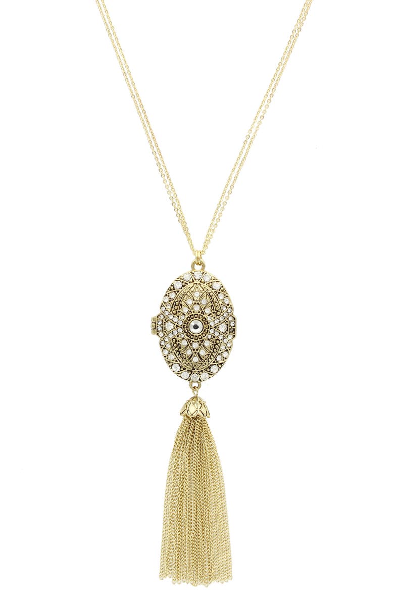 OLIVIA WELLES Detailed Locket Tassel Necklace, Main, color,