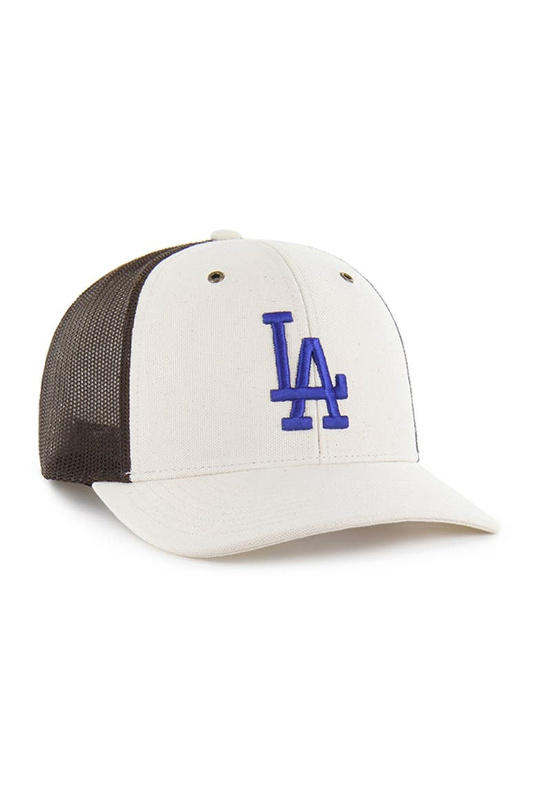 Men's Carhartt x '47 Natural/Brown Los Angeles Dodgers Undyed Trucker Adjustable Hat, Alternate, color, Natural