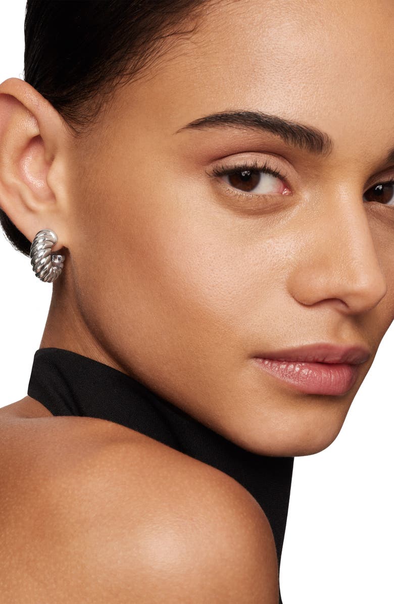 David Yurman Scuplted Cable Shrimp Earrings in Sterling Silver, 20.5mm, Alternate, color,