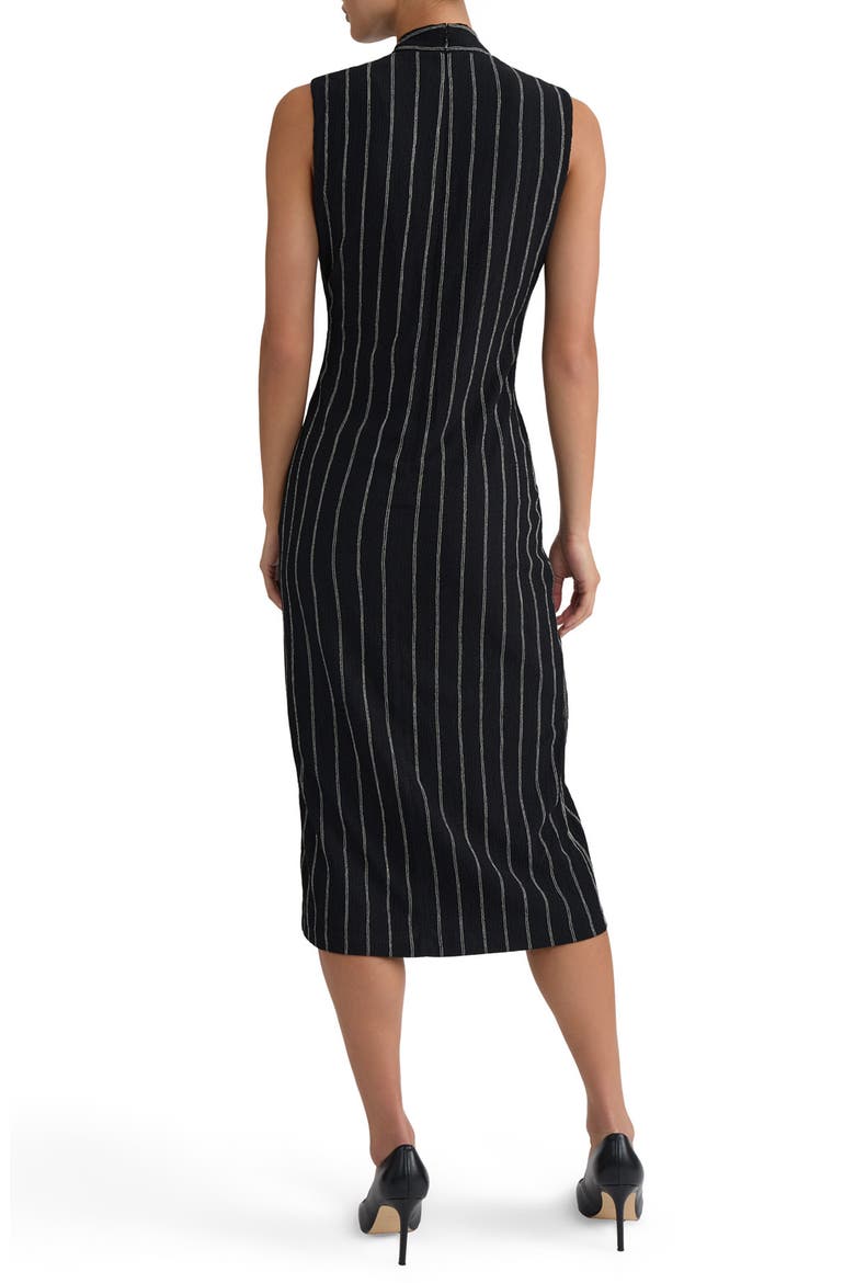 Pinstripe Sleeveless Midi Wrap Dress, Alternate, color, BLACK/ WHITE