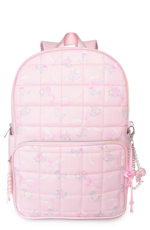Large Bow Floral Quilted Backpack