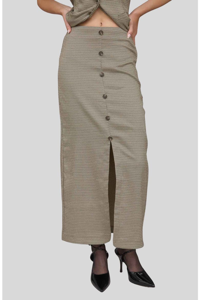 Button Front Pencil Maxi Skirt, Main, color, KHAKI MULTI