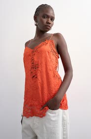 Topshop Floral Lace Crinkle Satin Top