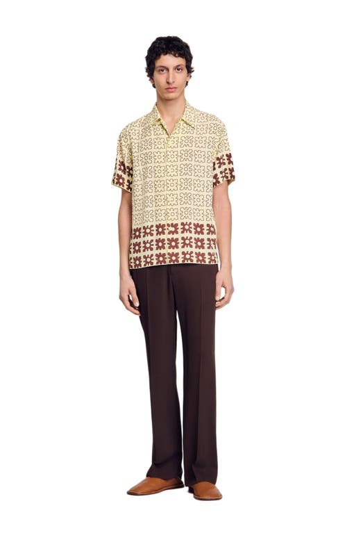 Sandro Vintage Flower Regular Fit Camp Shirt In Oats