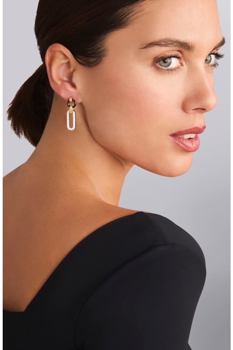 Signature Caviar Diamond & Black Ceramic Link Drop Earrings, Alternate, color, BLACK