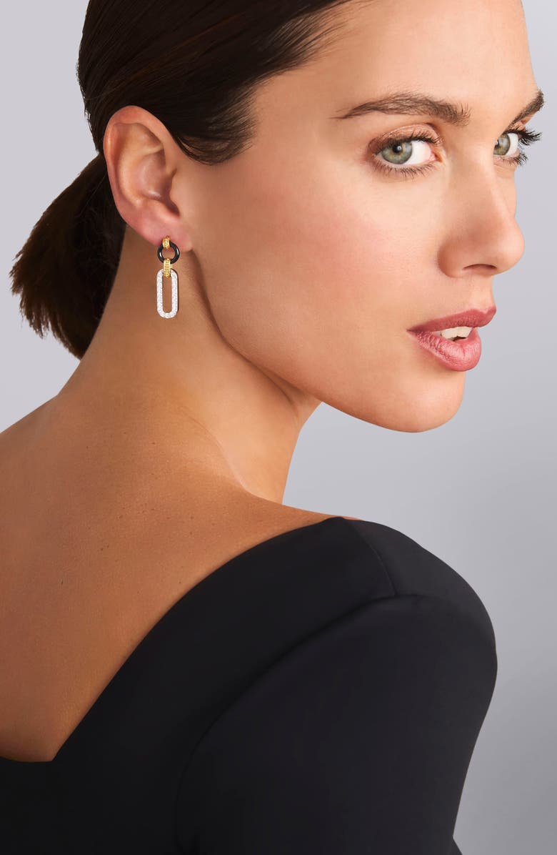 LAGOS Signature Caviar Diamond & Black Ceramic Link Drop Earrings, Alternate, color, Black
