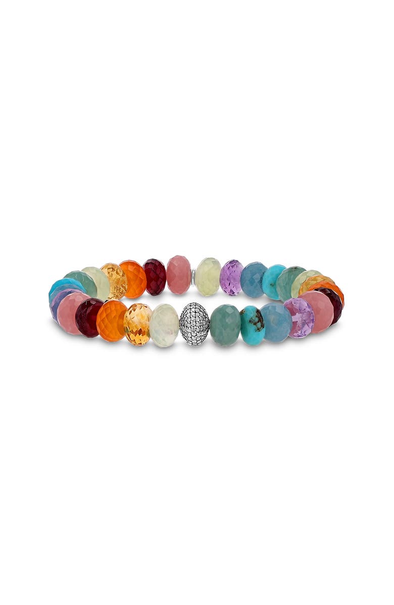 Sheryl Lowe Rainbow Mix 10MM Bead Bracelet With Diamond Donut, Main, color, Rainbox Mix / Sterling Silver