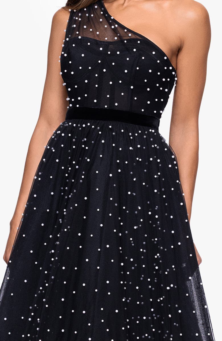 Betsy & Adam Faux Pearl One-Shoulder Tulle Cocktail Dress, Alternate, color, Black