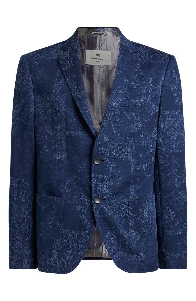 Etro Roma Mixed Print Cotton Jersey Sport Coat, Alternate, color, Multicolor Blue Base