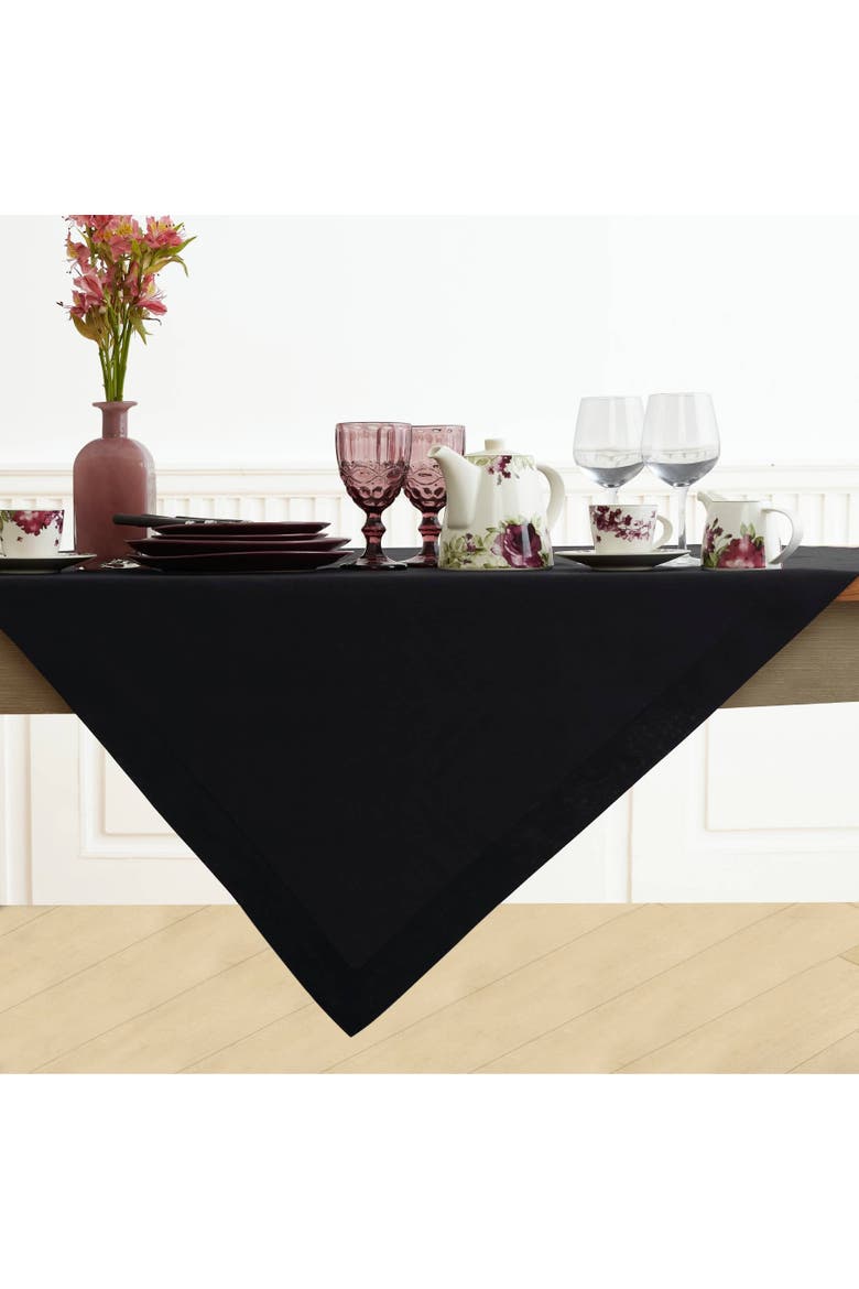 Linen Table Throw 52 x 52 Inch - Fete, Main, color, Black
