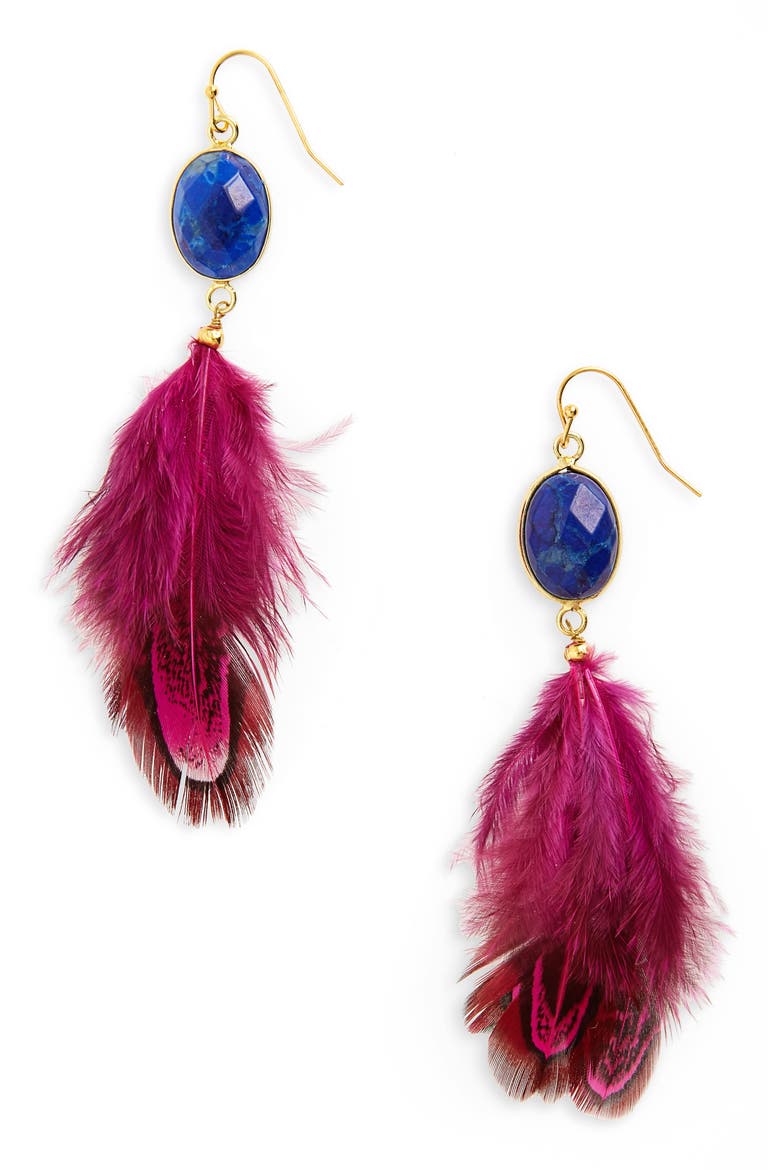Feather Shoulder Duster Earrings, Main, color, NAVY/ FUCHSIA/ MULTI