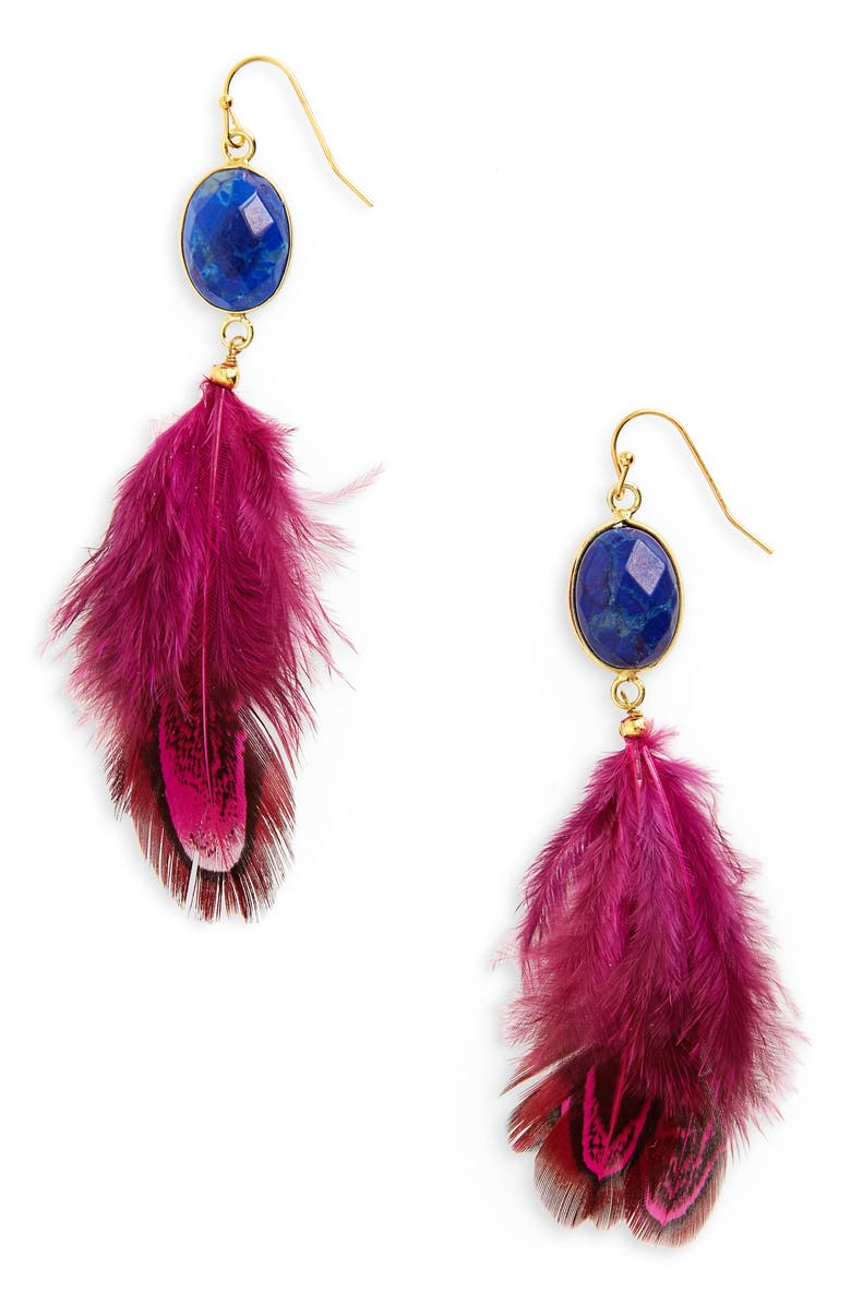 Panacea Feather Shoulder Duster Earrings, Main, color,