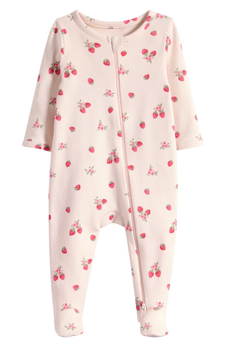 Nordstrom Print Cotton Footie Romper, Main, color, Pink Heaven Strawberry