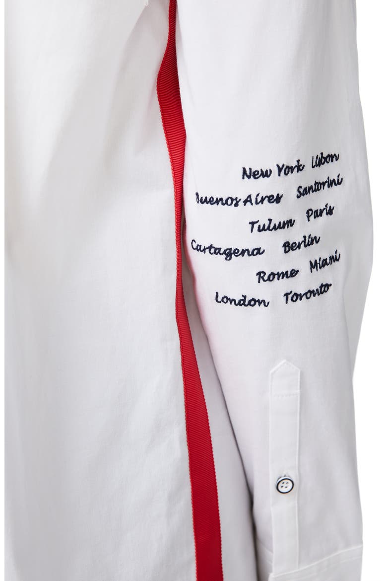 Grosgrain Detail Stretch Poplin Button-Up Shirt, Alternate, color, ULTRA WHITE