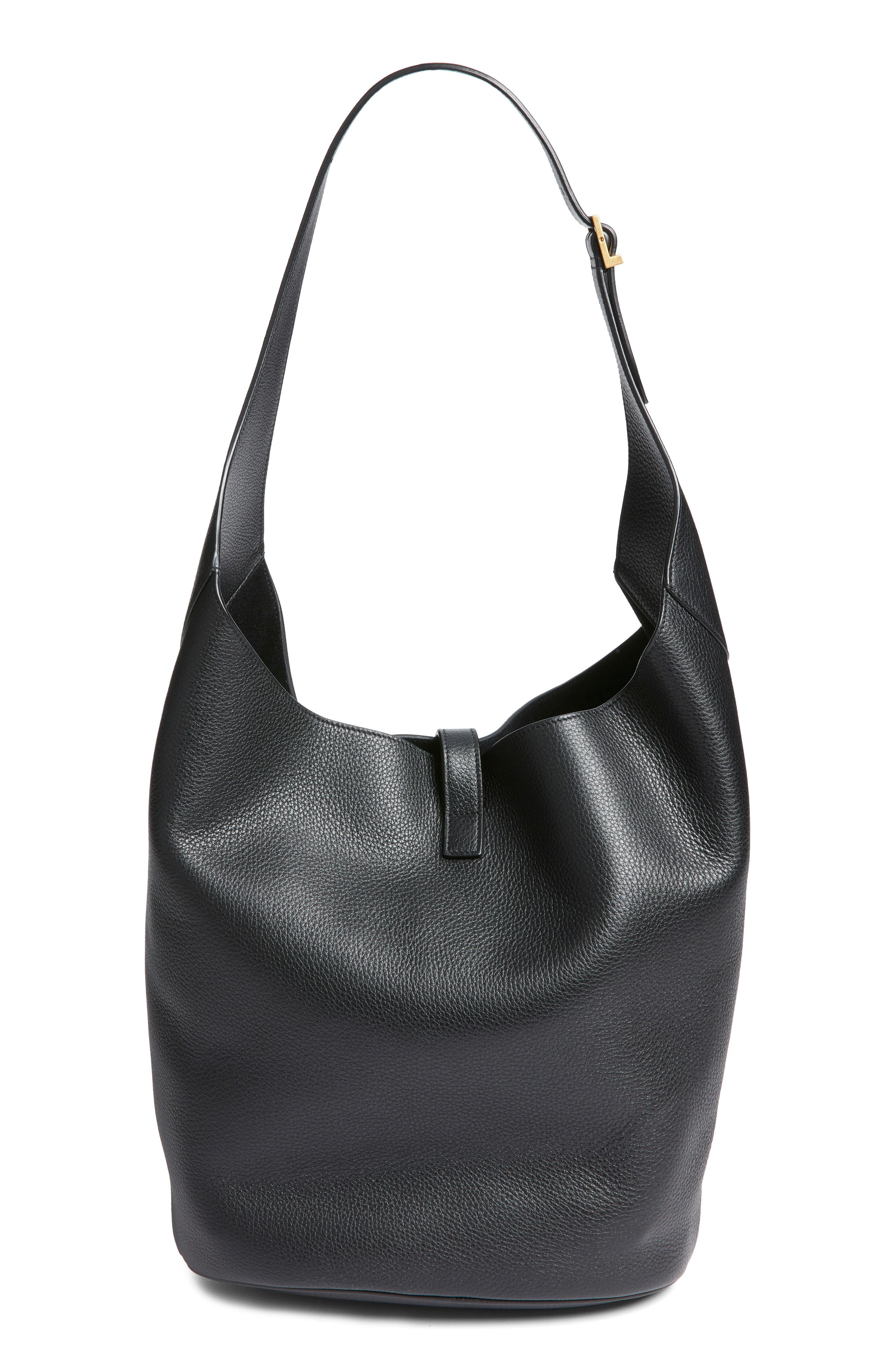 Saint Laurent Le 5 À 7 Leather Hobo Bag, Alternate, color, Noir