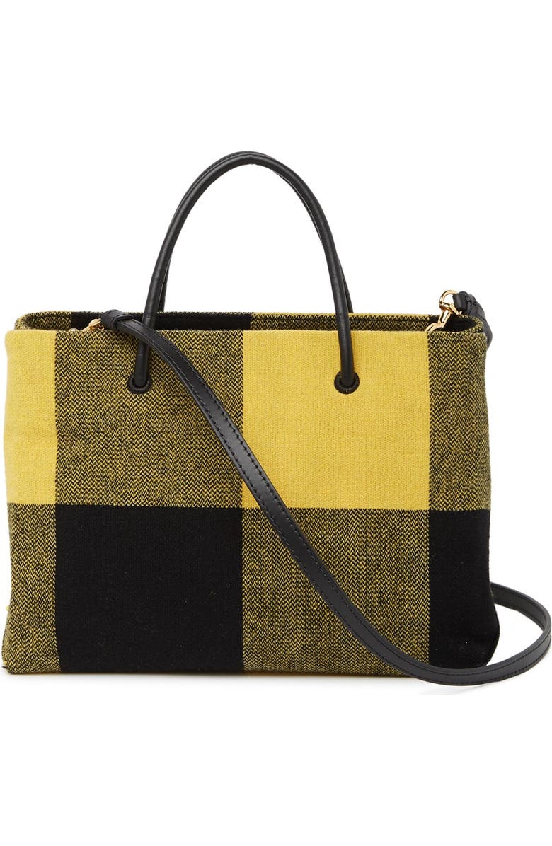 Moschino Plaid Print Logo Tote Bag, Main, color,