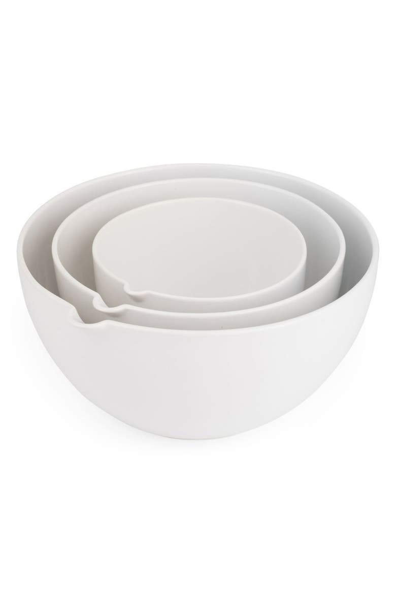 Nambé Duets Set of 3 Nesting Mixing Bowls, Main, color, White