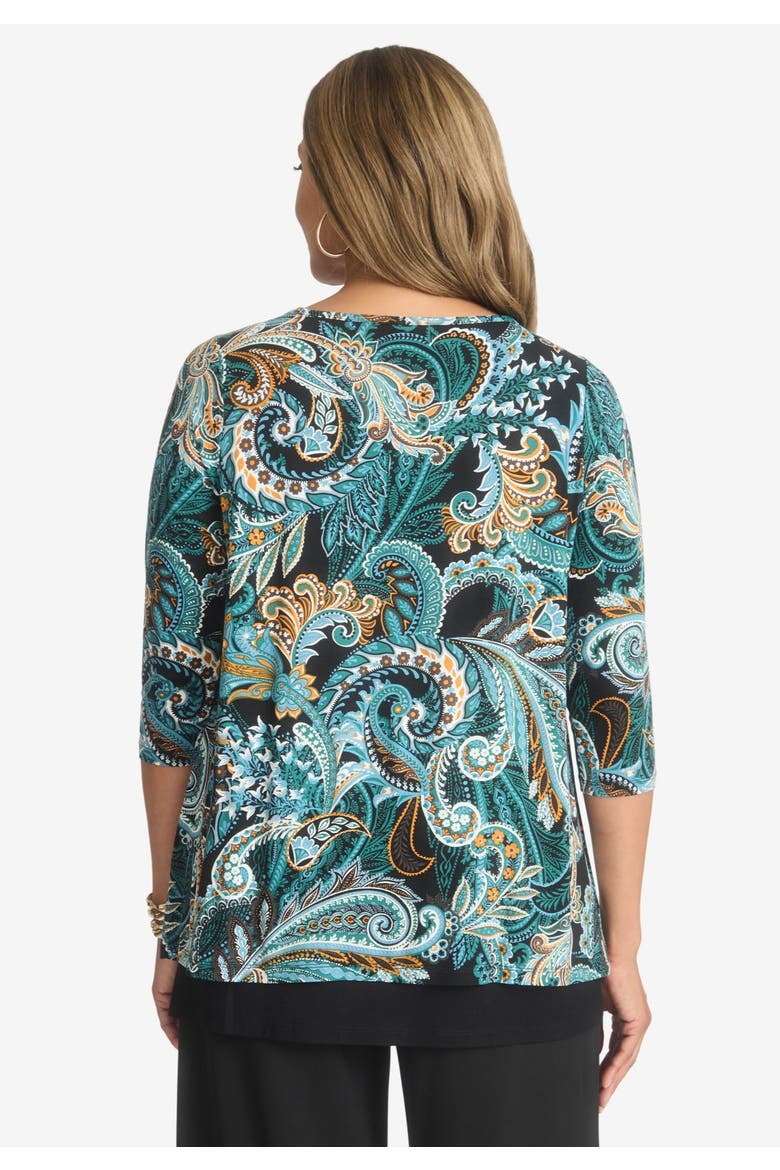 Crew Neck Double Layered Tunic, Alternate, color, BLACK KHAKI SCROLL