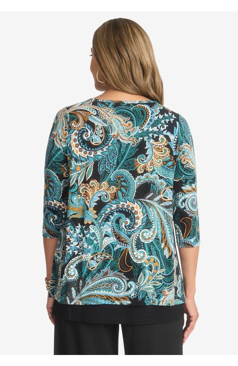 Jessica London Crew Neck Double Layered Tunic, Alternate, color, Frost Teal Paisley