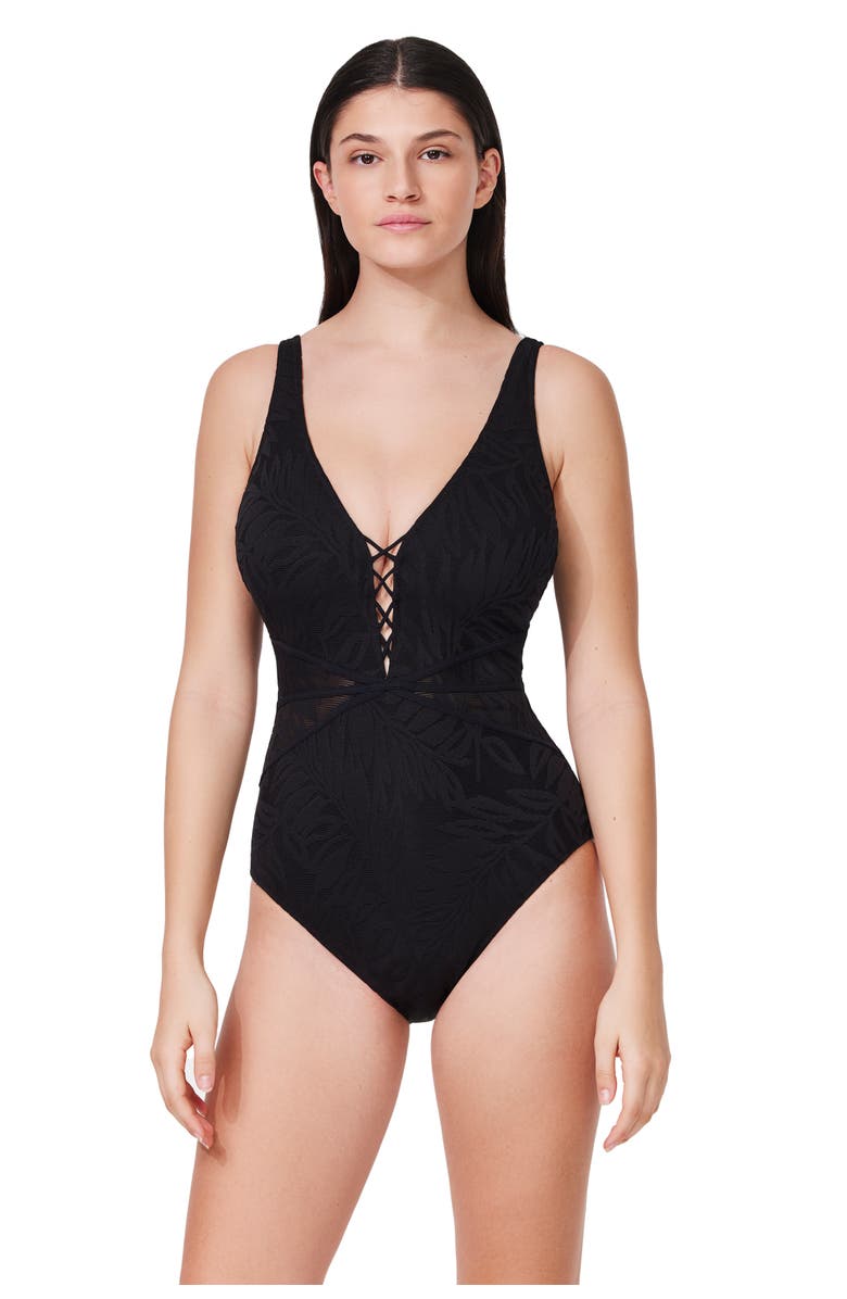 Profile by Gottex Skyfall Textured V-Neck D-Cup One Piece, Main, color,