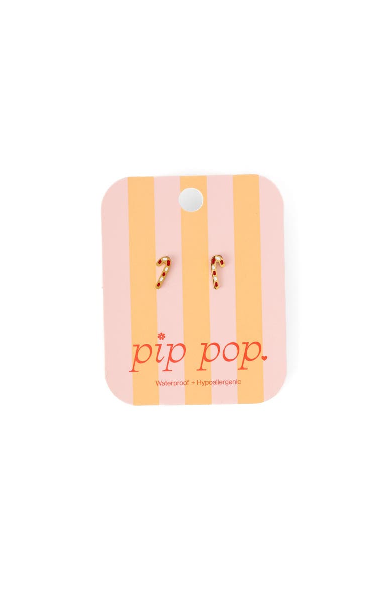 Girls' Candy Cane Flatback Stud Hypoallergenic Earrings, Alternate, color, Red Multi