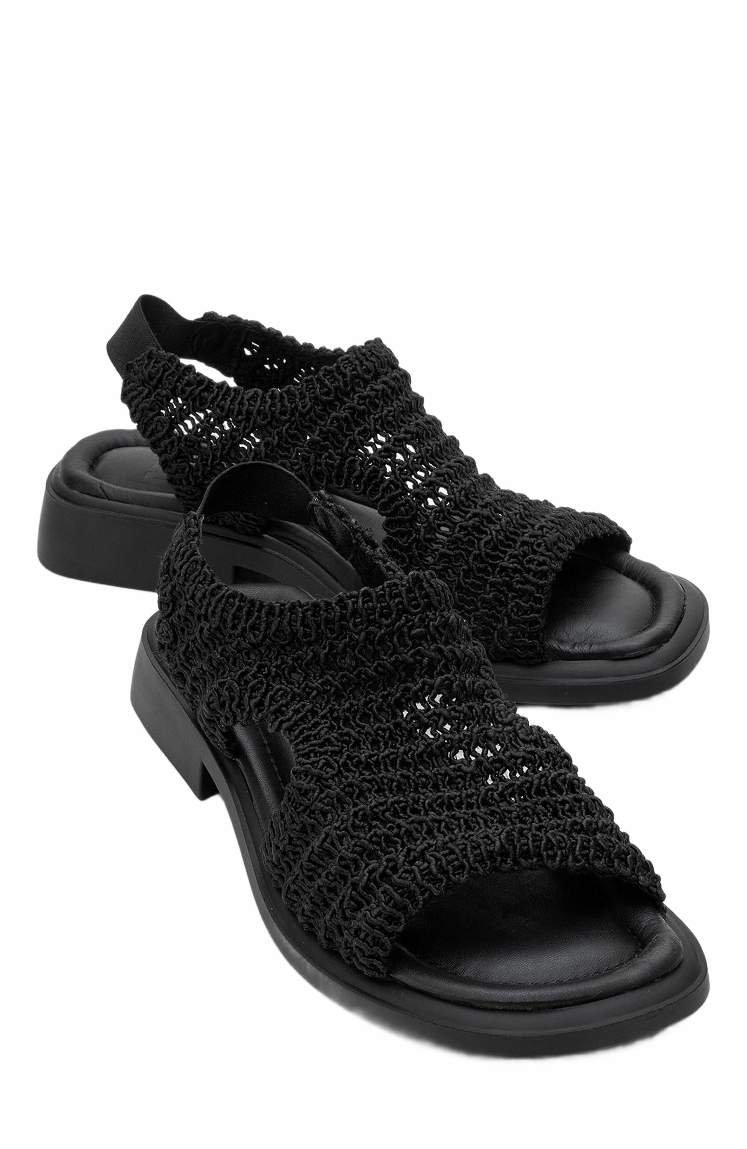Forever & Always Shoes Weave Leather Woven Sandal, Main, color, Black Leather