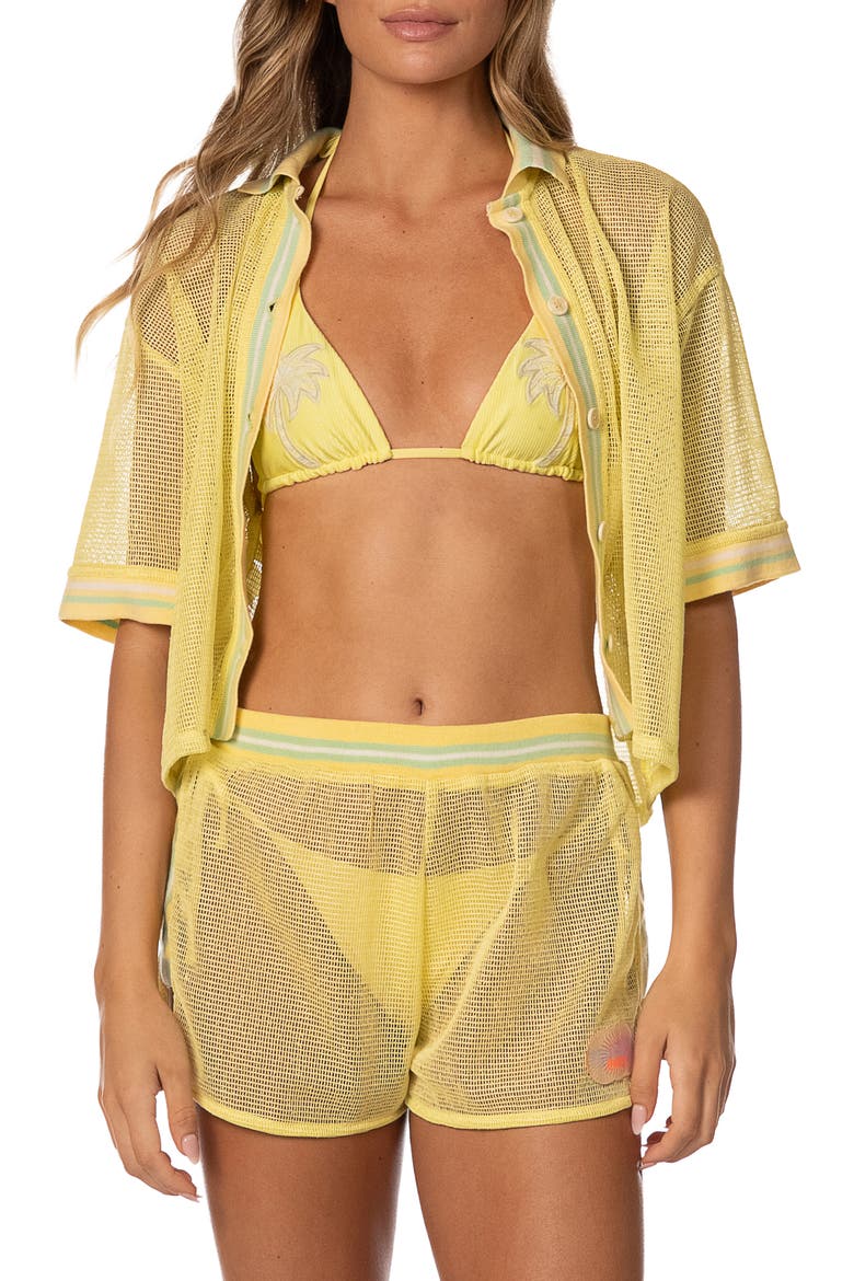 Golden Ray Kythi Mesh Cover-Up Shorts, Alternate, color, BRIGHT YELLOW