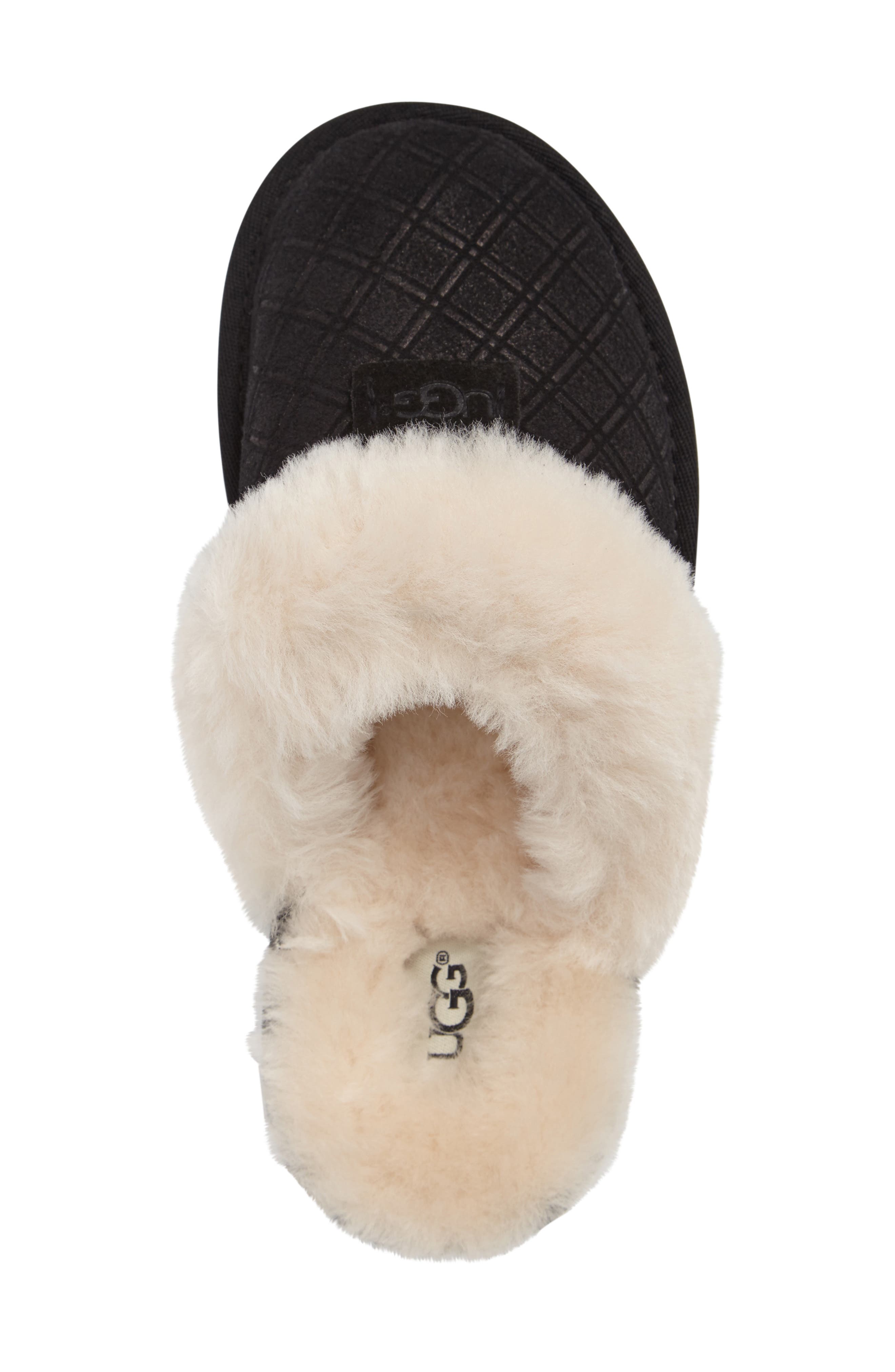 Cozy Genuine Shearling Slipper, Alternate, color, BLACK SUEDE