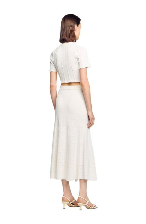 Sandro Cropped Pointelle Knit Cardigan In White