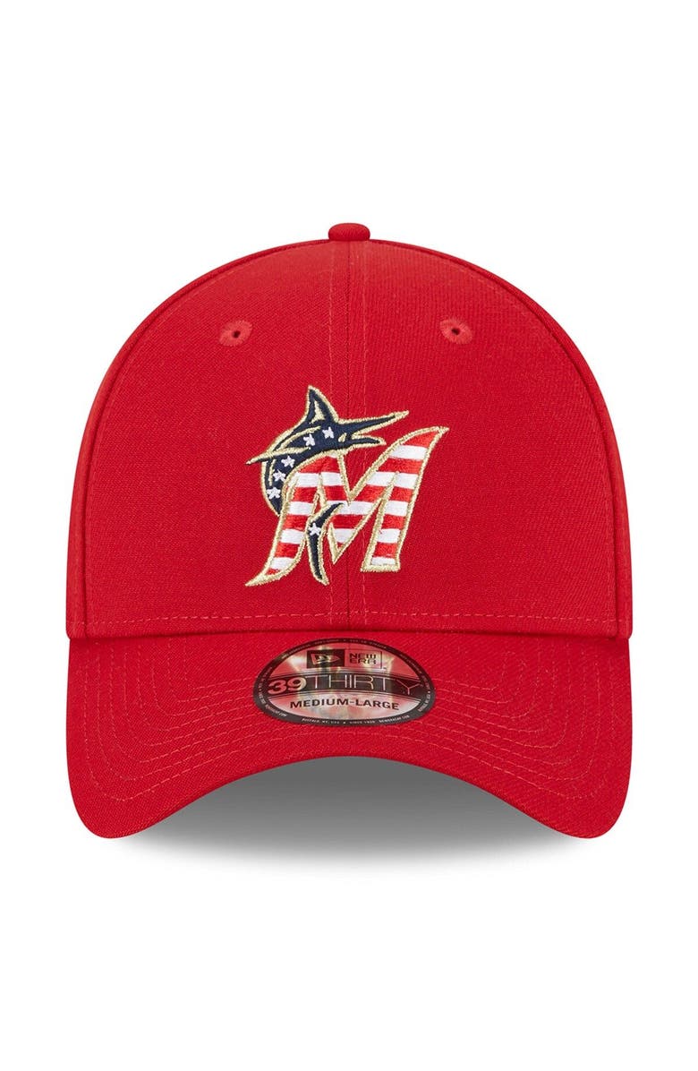 New Era Men's New Era  Red Miami Marlins 2023 Fourth of July 39THIRTY Flex Fit Hat, Alternate, color, Red