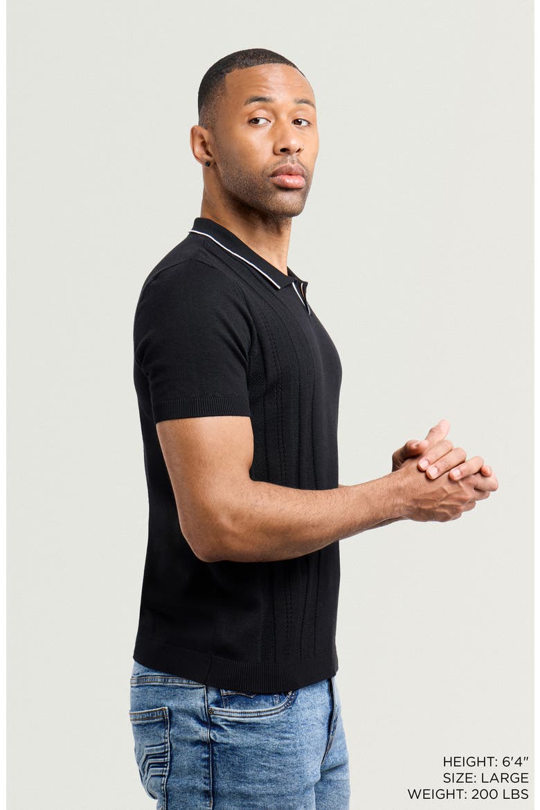 Johnny Collar Knit Polo Sweater, Alternate, color, BLACK/ WHITE