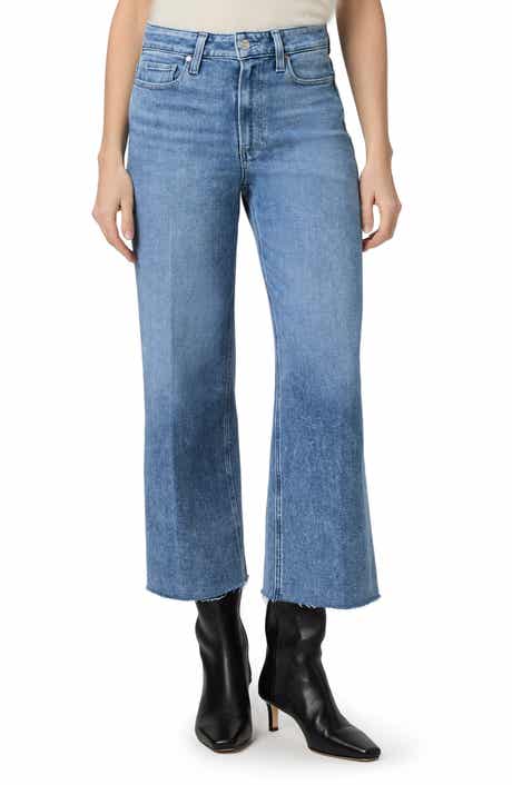 PAIGE Anessa High Waist Raw Hem Wide Leg Jeans