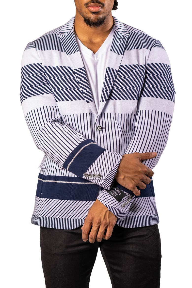 Stripe Unconstructed Knit Blazer, Alternate, color, BLUE