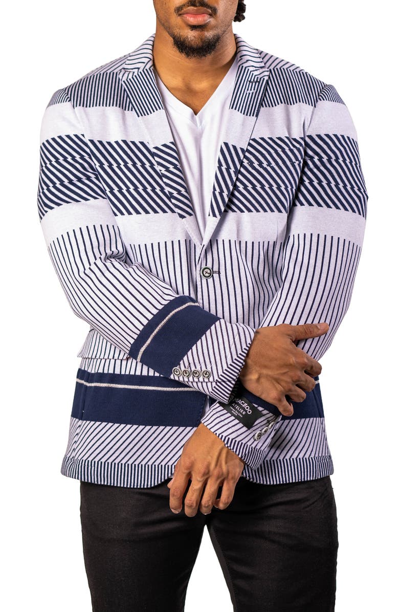 Maceoo Stripe Unconstructed Knit Blazer, Alternate, color, Blue