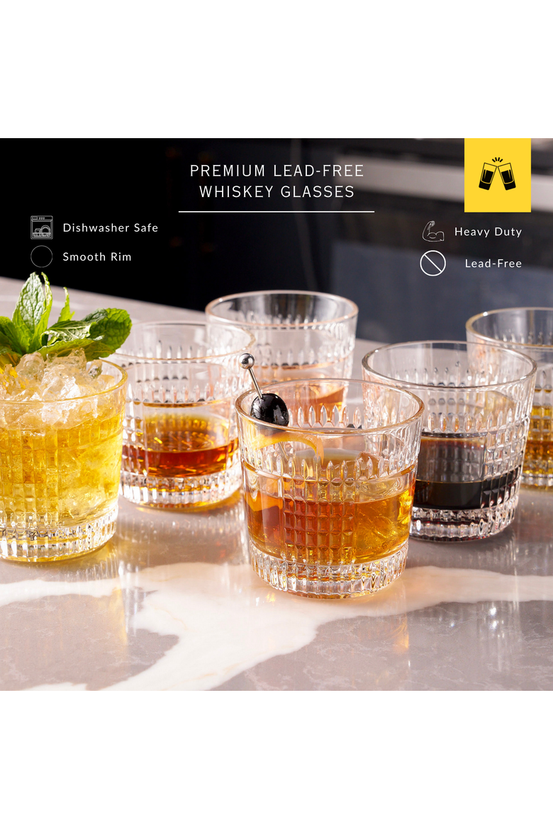 Whiskey Sour Old Fashioned Glasses Tumblers - 12oz - Set of 6, Alternate, color, Clear