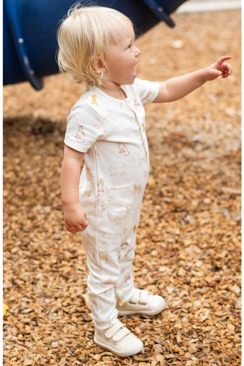 Copy Cat Print Organic Cotton Henley Romper, Alternate, color, COPY CAT